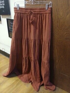 SUKO JEANS red boho maxi skirt